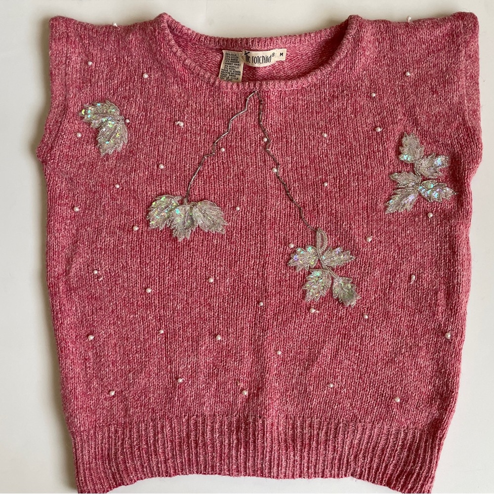 Vintage Cropped Cap/Sleeveless Knit Embellished Top
